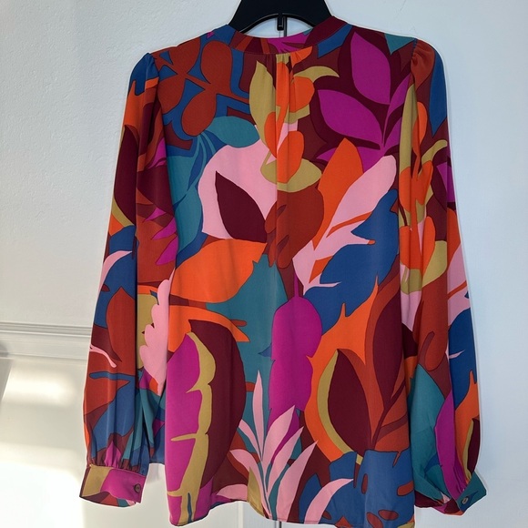 EASEL BOHO MULTI ABSTRACT LEAF PRINT LONG SLEEVE BUTTON-UP TOP M - Picture 4 of 11